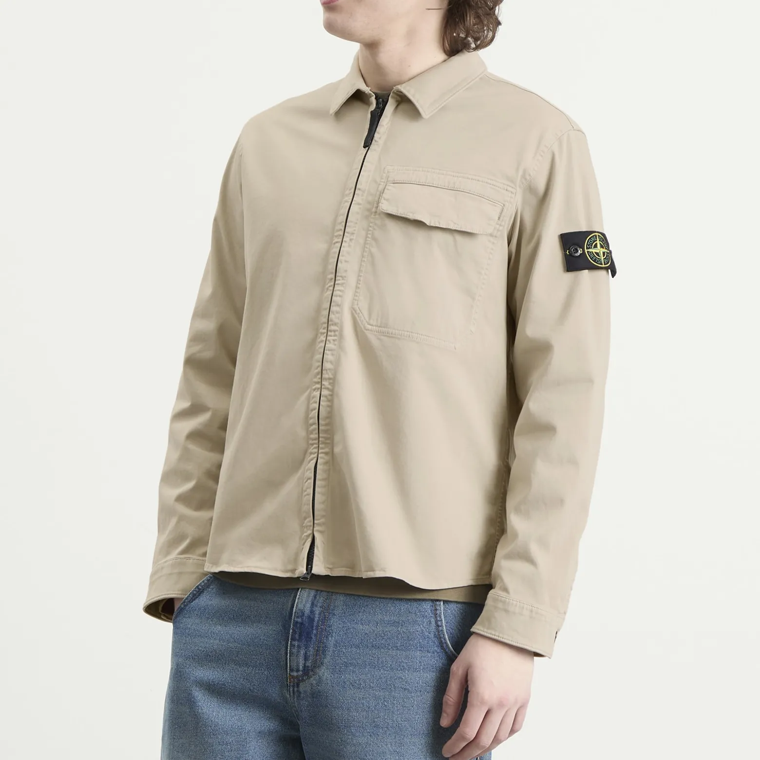Stone Island Organic Cotton Satin Zip Shirt Jacket