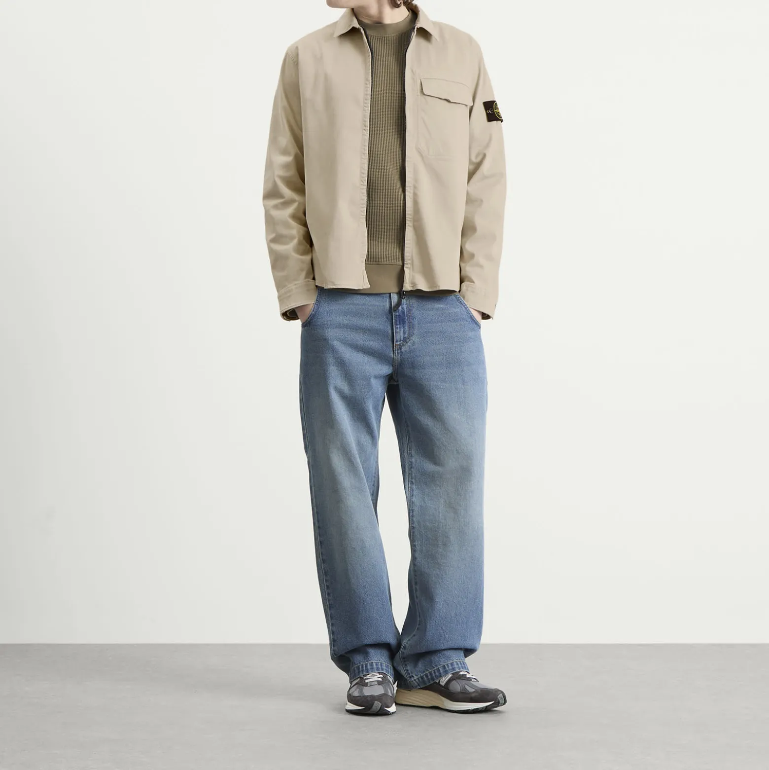 Stone Island Organic Cotton Satin Zip Shirt Jacket