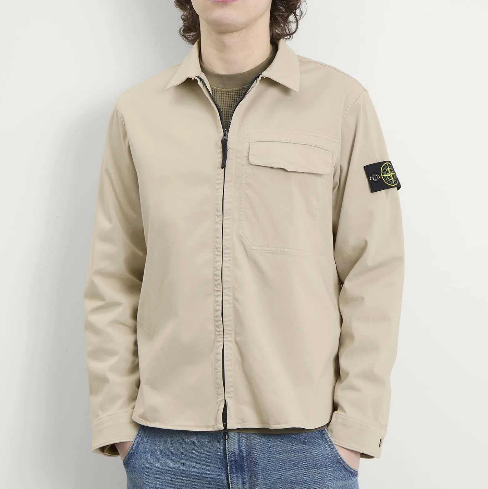 Stone Island Organic Cotton Satin Zip Shirt Jacket