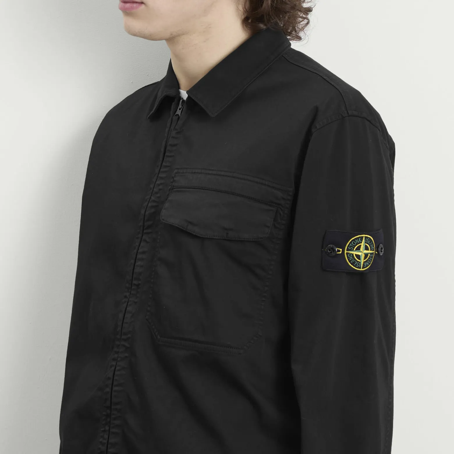 Stone Island Organic Cotton Satin Zip Shirt Jacket