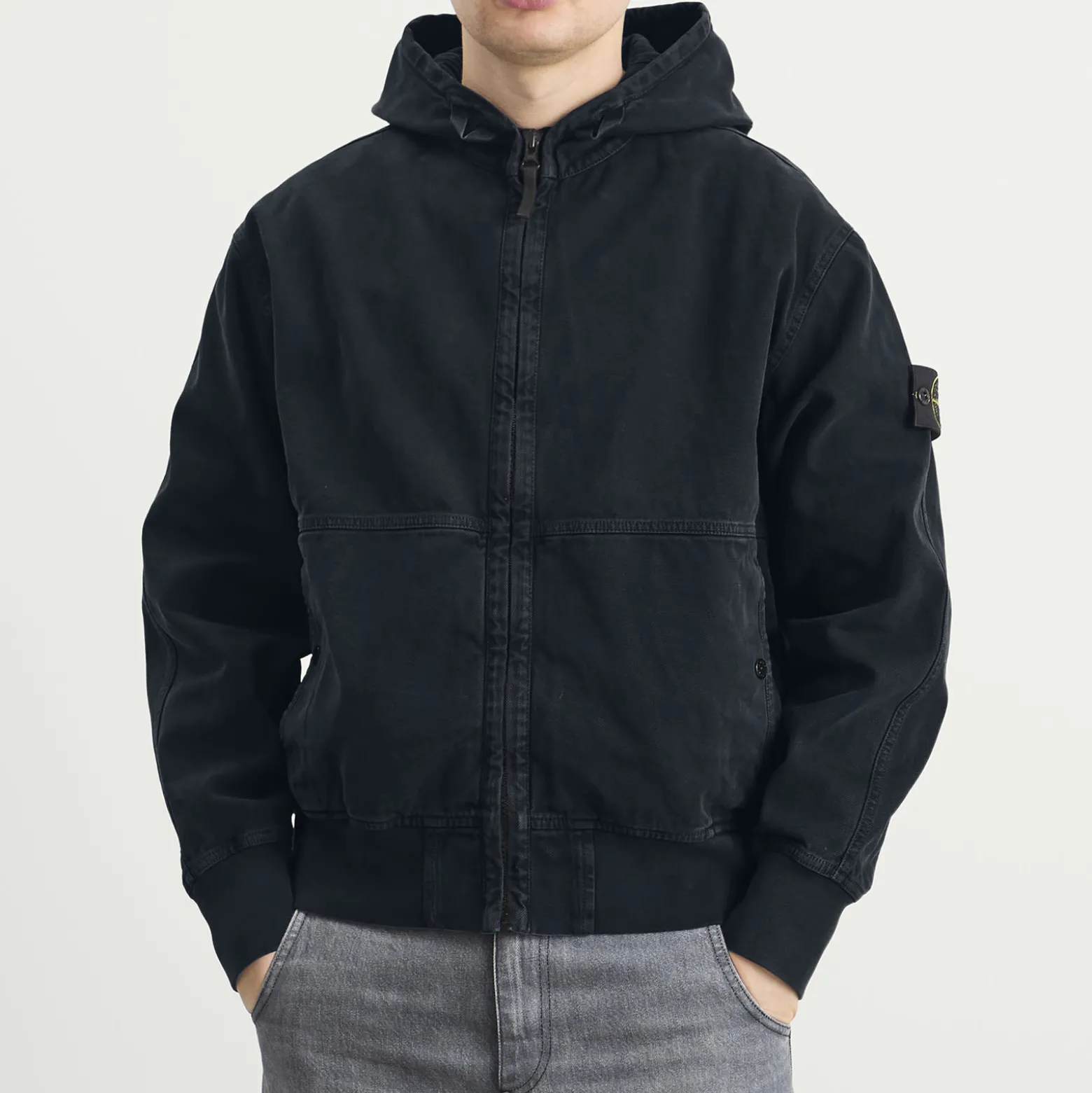 Stone Island Panama Cotton Old Effect Hooded Jacket