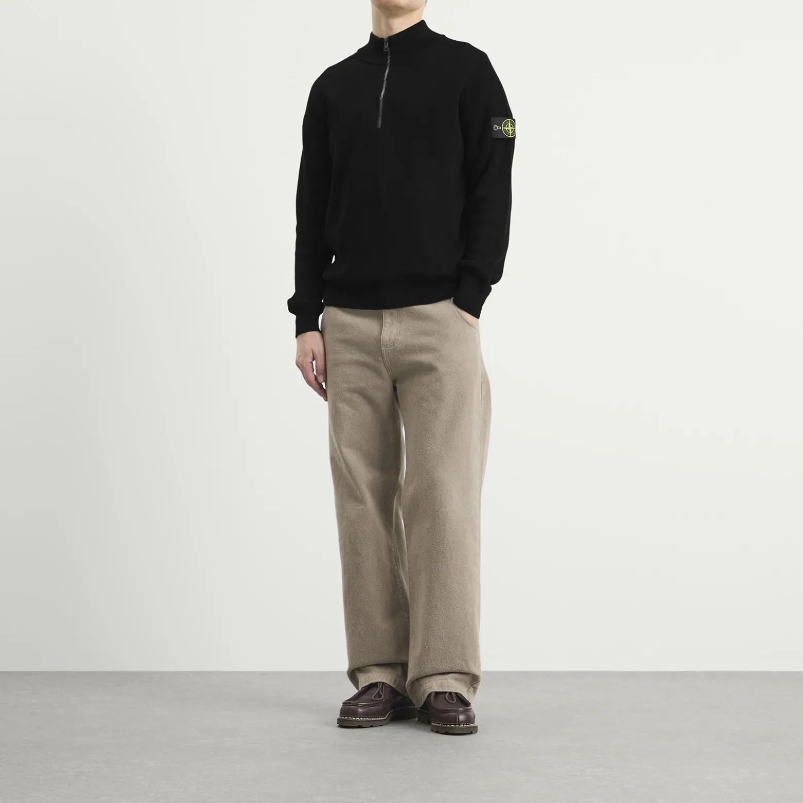 Stone Island Ribbed Soft Cotton Half Zip Knit Jumper