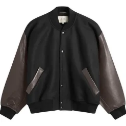 Studio Nicholson Alph Leather Wool Varsity Bomber Jacket