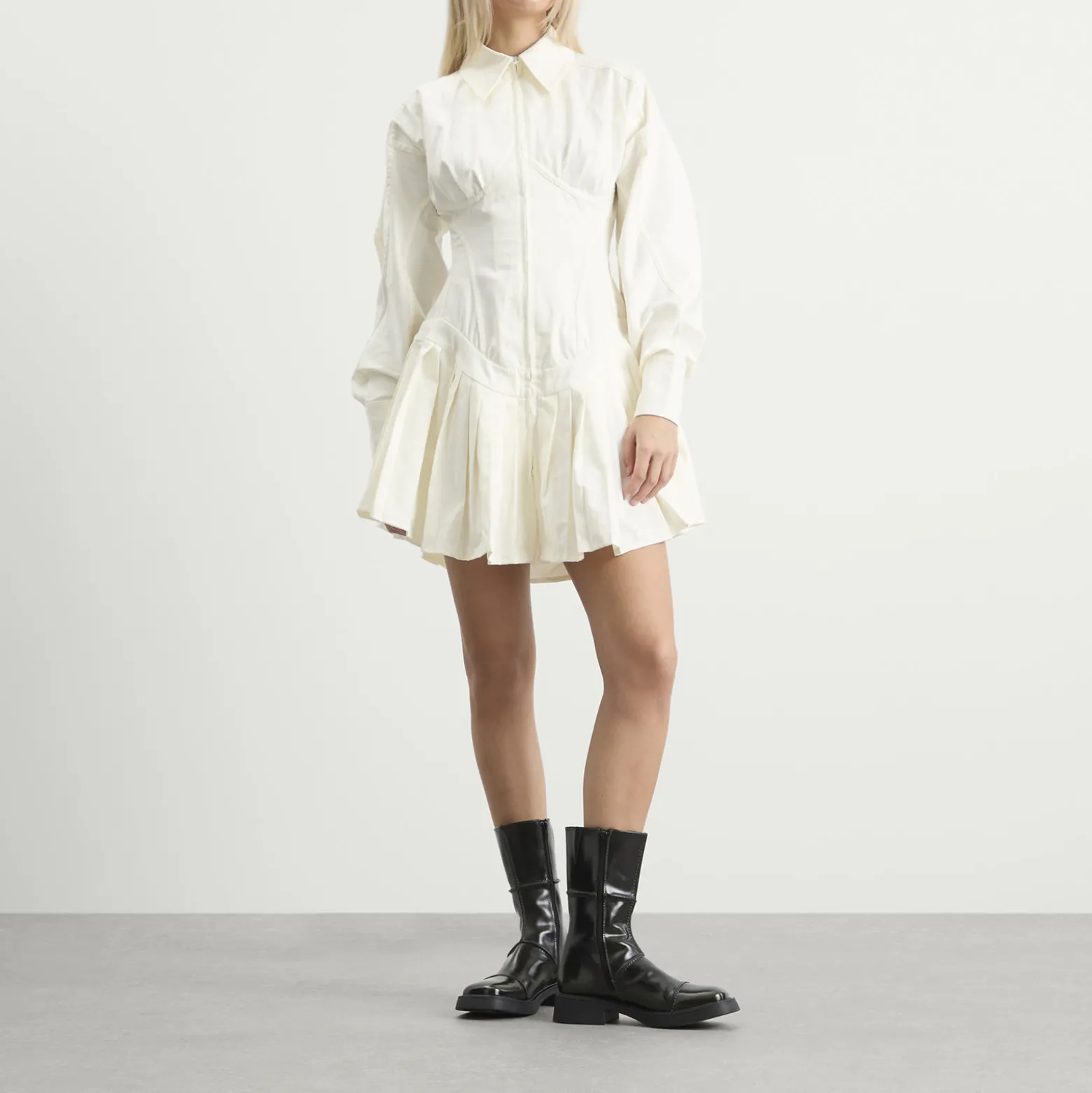 Tolu Coker Contour Bustier Pleated Shirt Dress