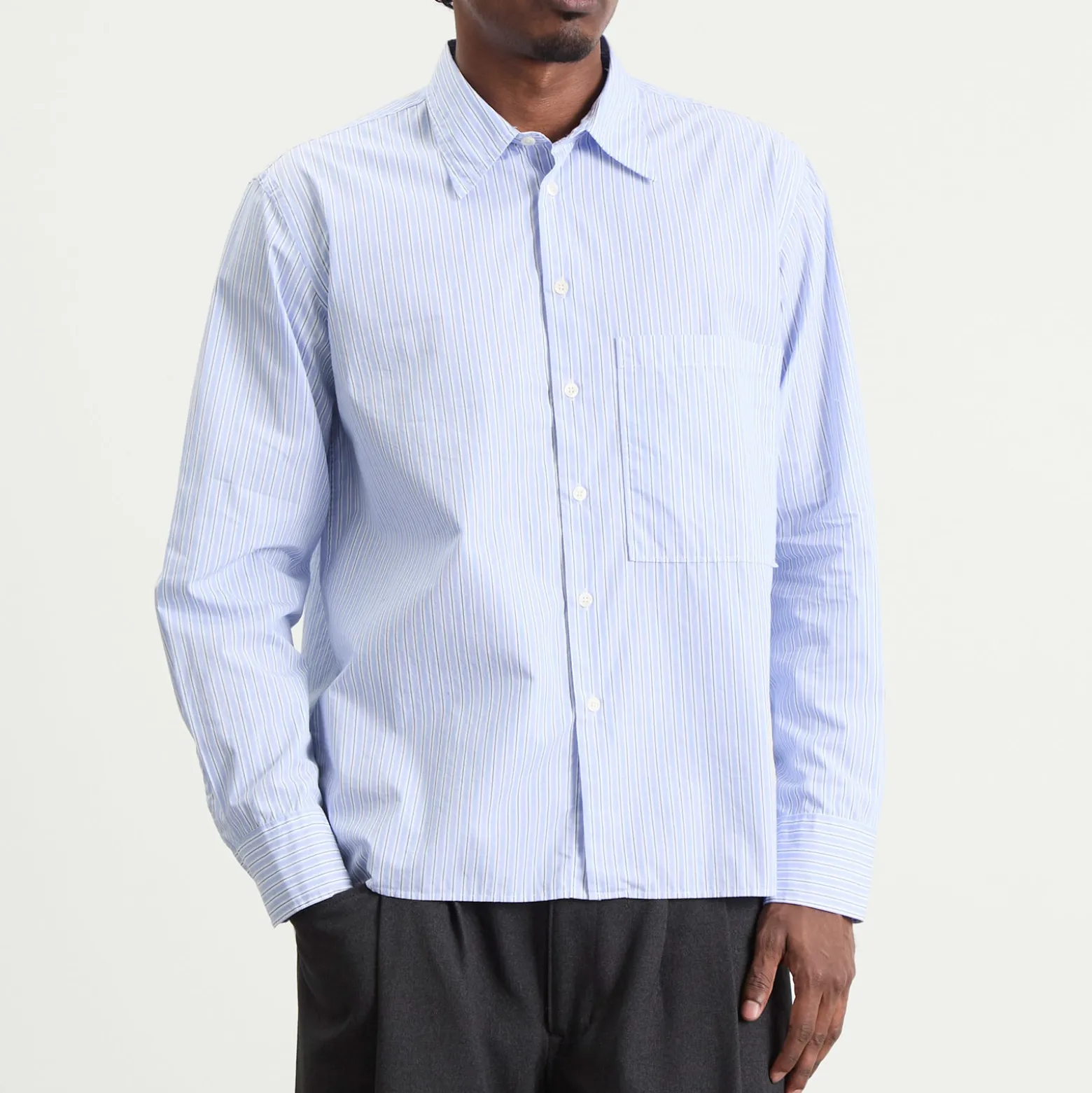Universal Works Office Stripe Square Pocket Shirt