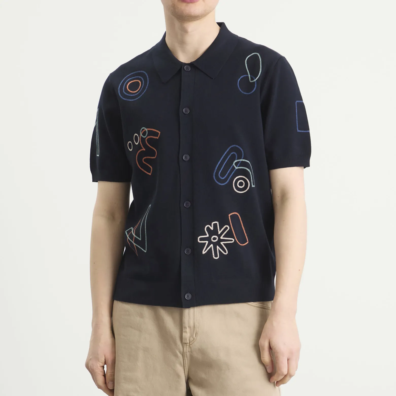 Wax London Tellaro Shapes Embroidery Knit Shirt