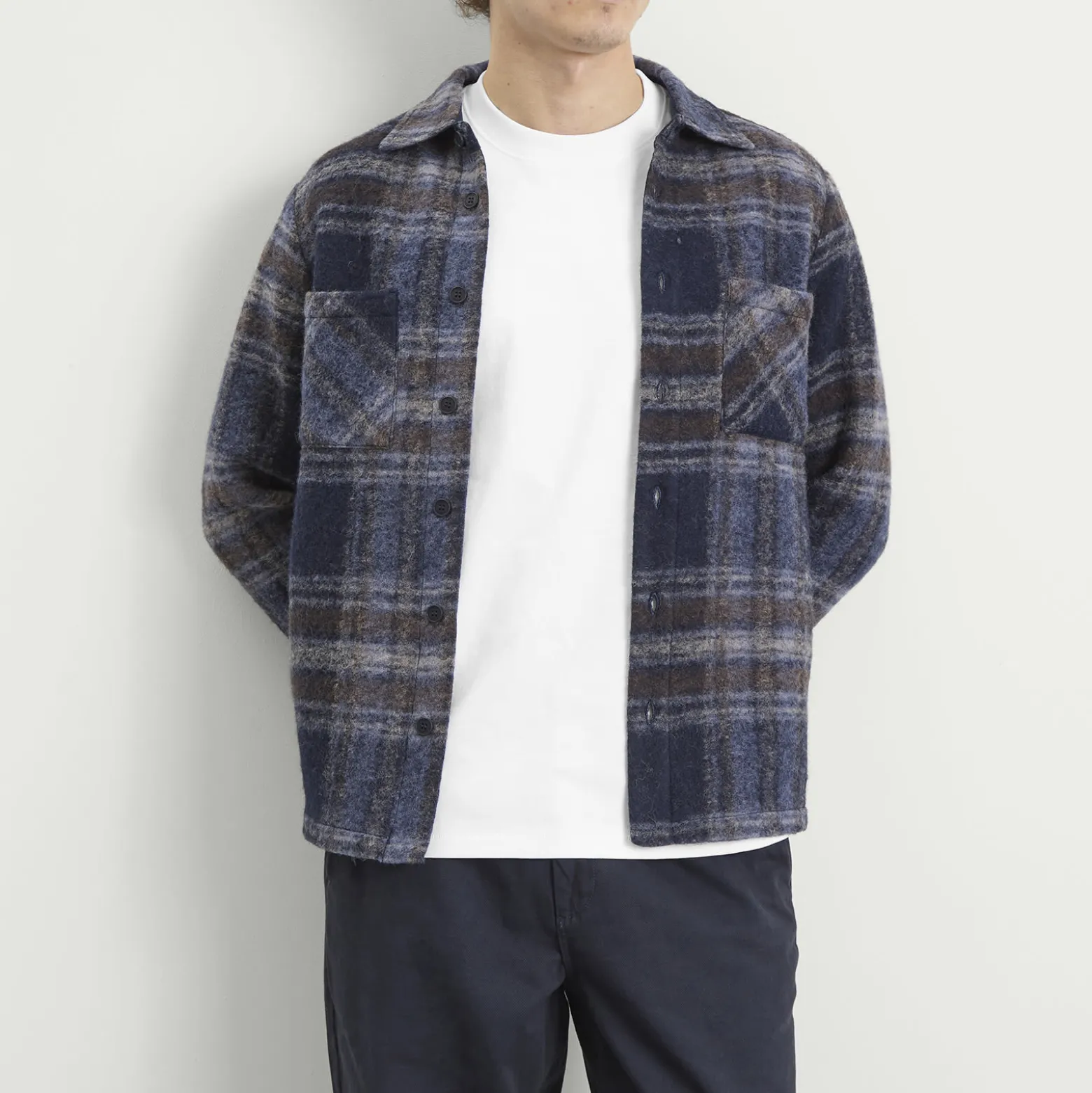 Wax London Whiting Check Wool Blend Overshirt