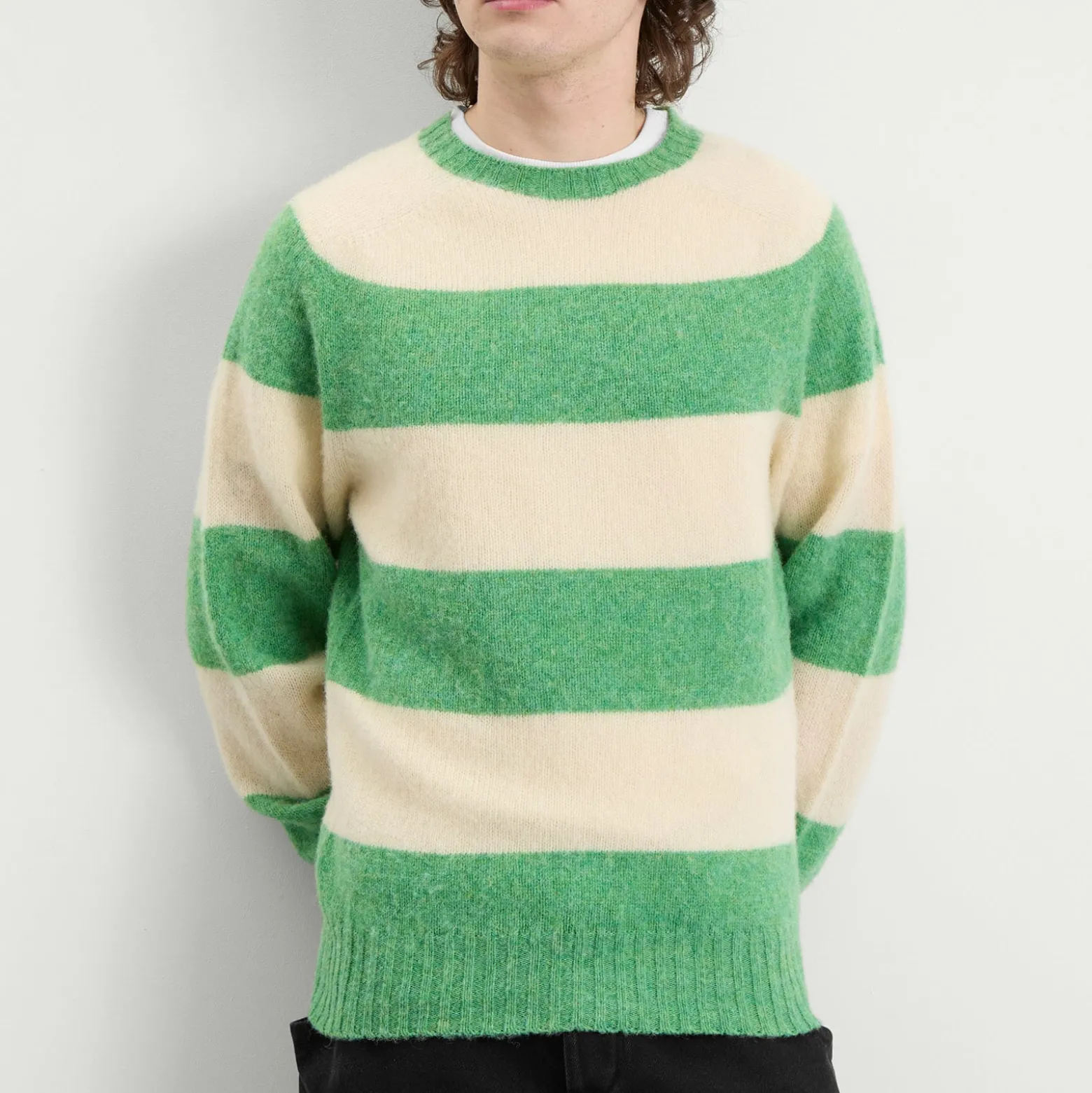 YMC Suedehead Stripe Crew Neck Jumper